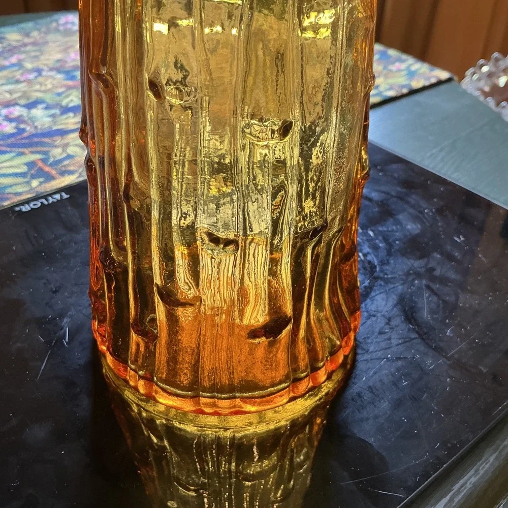 Vintage Empoli Amber Glass Vase‎ 15.25 Inch Drip Pattern Italian Art Glass MCM